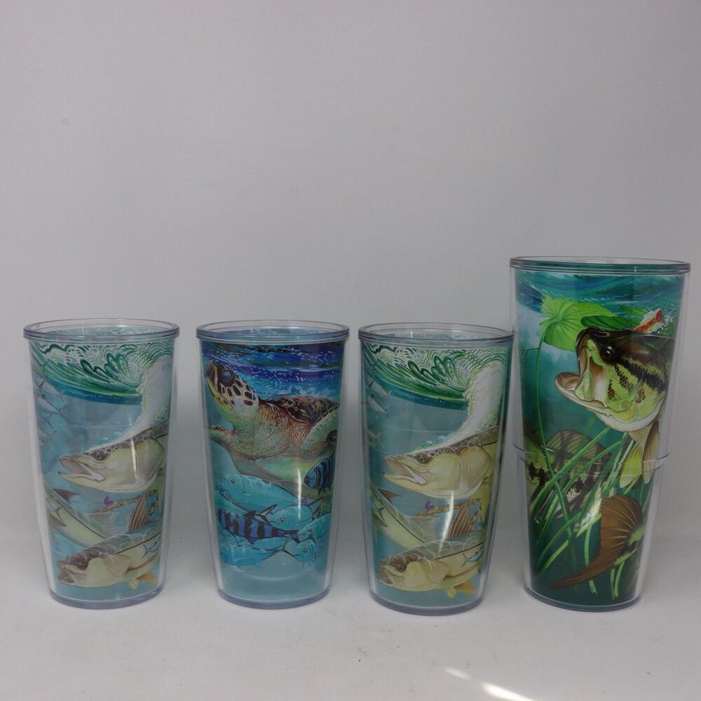 TERVIS TUMBLER Lot Of 4 Travel Cups Guy Harvey Sea Turtle Fish NEW